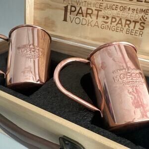 Moscow Mule 2 mugs 9 piece gift set with original box NWB coasters included